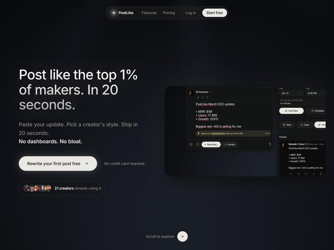 Screenshot of PostLike